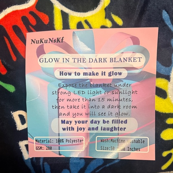 🆕Colorful Glow in the Dark Gaming Blanket. 50x68. Brand New!💥 - Picture 2 of 3